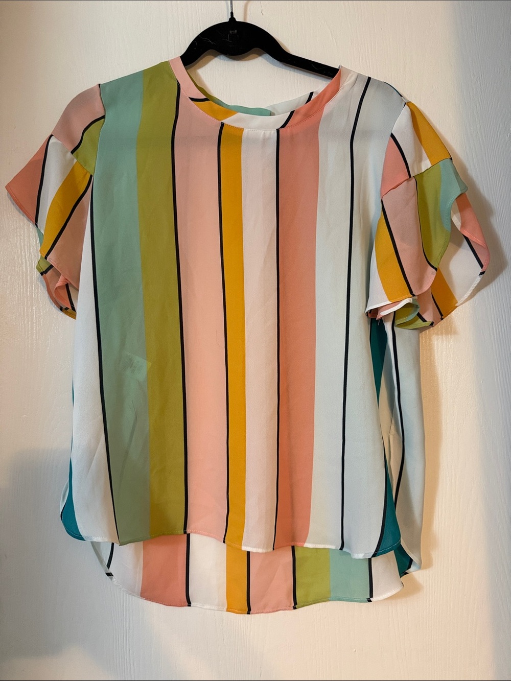 LOFT Pastel Striped Flutter-Sleeve Blouse - Coral, Mint, Mustard, White